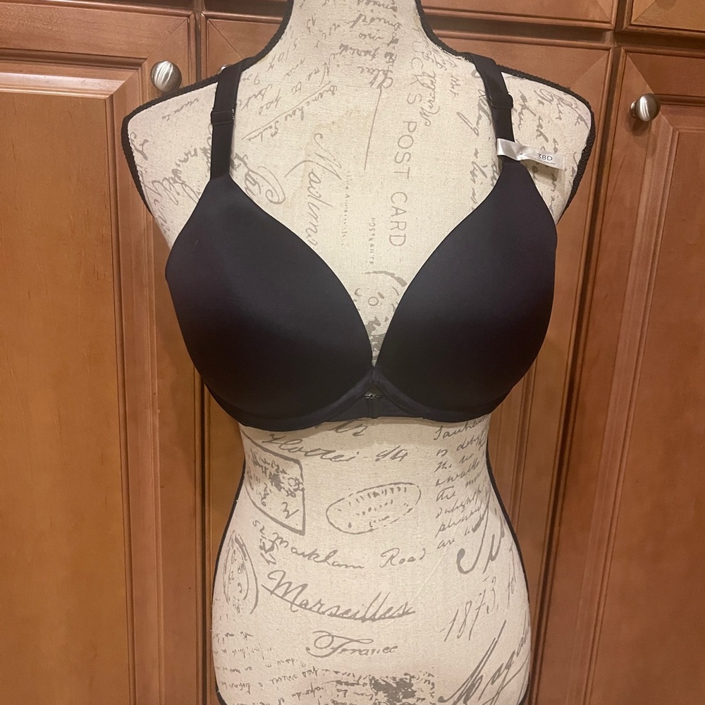 Ambrielle Black Lace Razorback Bra Size 38D NWOT Full Figure Plunge Cleavage